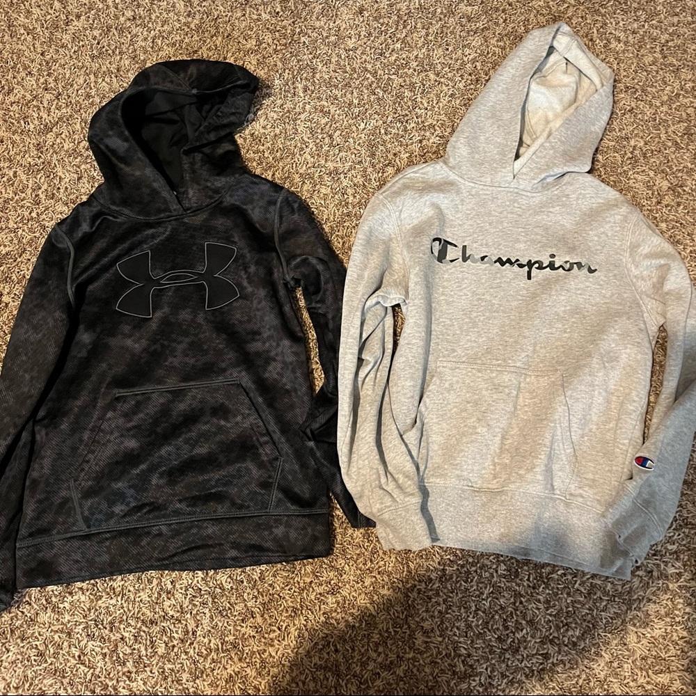 Boys size Medium lot of name brand hoodies and long sleeved shirts.